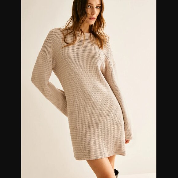Commense Sweaters - Commense NEW NWT Womens Medium Beige Minimalist Crewneck Sweater Dress Knit